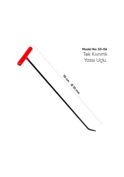 70 Cm 10 Mm Çap Tek Kıvrımlı Yassı Uçlu Boyasız Göçük Düzeltme Çubuğu - S3-06, Pdr Çubuk