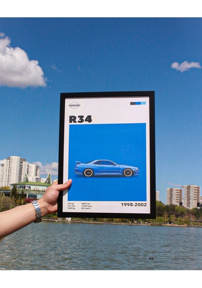 Nissan R34 1998-2002 Car Serie Özel Tasarım Siyah Çerçeveli Tablo Poster