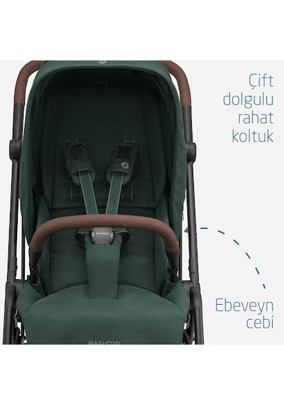 Maxi-Cosi Leona2 Çift Yönlü Uzatılabilir Sırt Desteği Tam Yatabilir Seyahat Sistem Olabilen Bebek Arabası Twillic Green