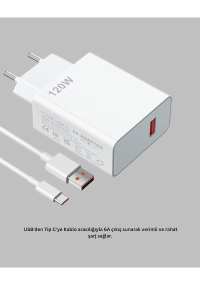 120 Watt Turbo Şarj Cihazı Xiaomi Redmi Note 10 11 12 Uyumlu