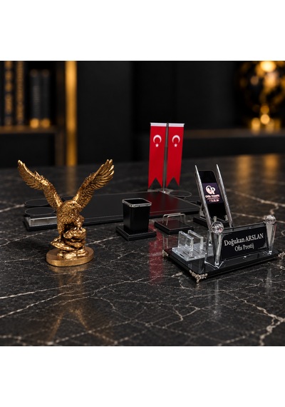 Ofis Prestij 13 Parça Gold Kartallı Kristal Kişiye Özel İsimlik Ve Sümen Seti Gold - Siyah