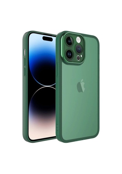 Apple Uyumlu iPhone 14 Pro Kılıf Kamera Korumalı Transparan Zore Post Kapak Koyu Yeşil