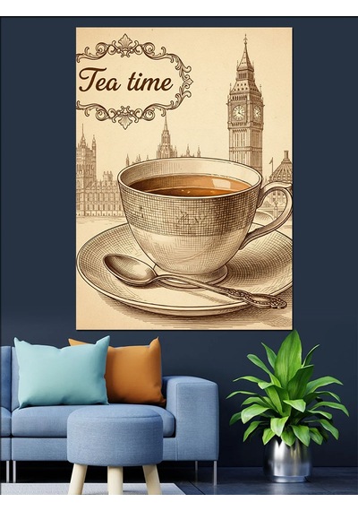 İngiltere Çay Saati Vintage Poster Dekoratif Kanvas - Mdf Ahşap Tablo