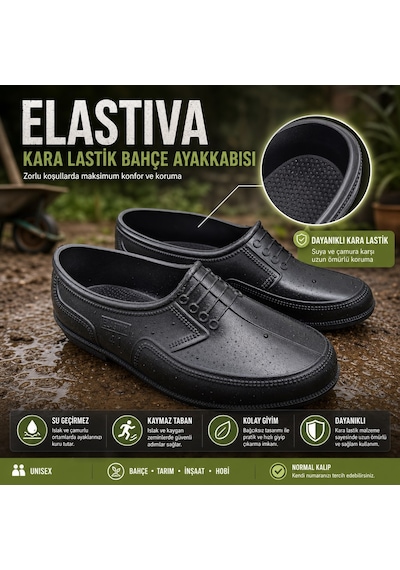 Elastiva Erkek Kara Lastik Bahçe Ayakkabısı - Siyah - 48