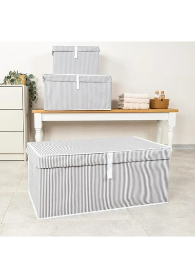 Alas Çok Amaçlı Baza Kutusu Gri Çizgili Tekli 70x40x30 Cm Kumaş Gri Tr Diğer