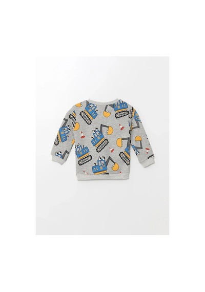 LC Waikiki Lcw Baby Bisiklet Yaka Uzun Kollu Baskılı Erkek Bebek Sweatshirt Gri