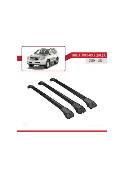 Toyota Land Cruiser J200 V8 2008-2021 Arası İle Uyumlu Ace-1 Ara Atkı Tavan Barı Siyah 3 Adet Bar