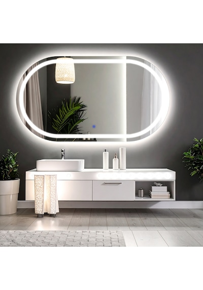 Ovanta Beyaz Led'li Lazer Kumlamalı Lavabo & Banyo Aynası Dokunmatik Sensörlü 100 X 55 Cm