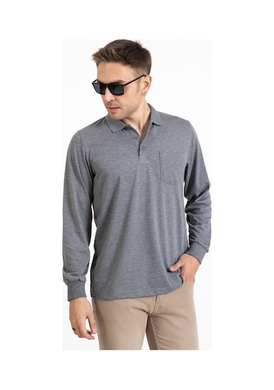 Erkek Orta Yaş ve Üzeri Polo Yaka Cepli Uzun Kollu Mevsimlik Sweatshirt 1103-Gri-Gri
