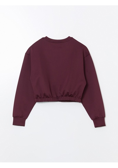 Lcw Eco Bordo Bisiklet Yaka Crop Kadın Sweatshirt