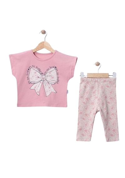 Bellamio Kids Fiyonk Desenli Pembe Kız Çocuk Taytlı Takım