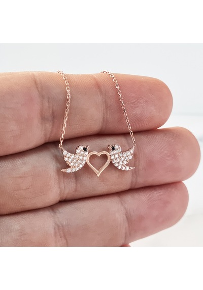 Altın Sepeti Rose Gümüş Aşık Kuşlar Kolye G1536Klr2