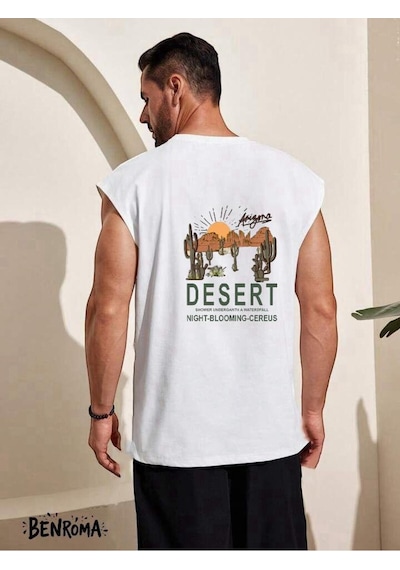 Desert Baskılı Kolsuz Tişört BEYAZ