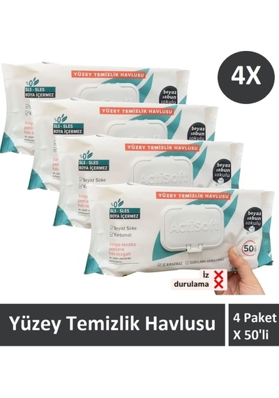 Beyaz Sabun Kokulu Yüzey Temizlik Havlusu Sls-sles-boya İçermeyen 4 Paket X 50'li