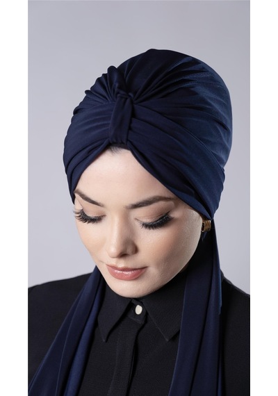 Hürrem Bone Lacivert Pratik Hazır Geçmeli Tesettür Bone Sandy Kumaş Atkılı 2204 02 Lacivert