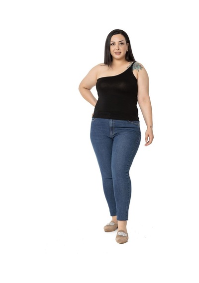 Disentis Büyük Beden Tek Omuz Dekolteli Viskon Siyah Body-siyah Siyah