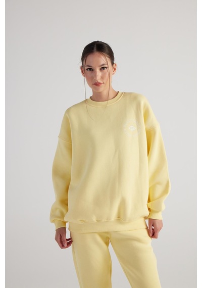 Holly Lolly 3 İplik Şardonlu Uzun Kol Bisiklet Yaka Fine Sweatshirt Sarı