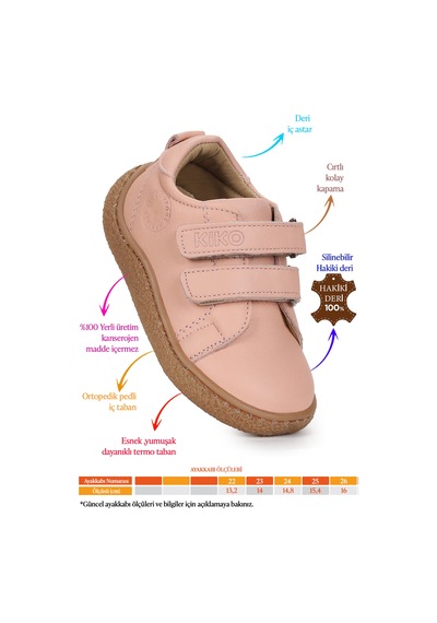 Kiko Kids Luqa %100 Deri Günlük Kız Bebek Spor Ayakkabı Pudra