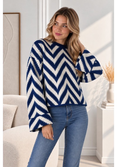 Lima Lacivert Kadın Zikzak Desenli Oversize Triko Kazak Bisiklet Yaka Uzun Kollu Örgü Kazak Lima Lacivert Kadın Zikzak Desenli Oversize Triko Kazak Bisiklet Yaka Uzun Kollu Örgü Kazak