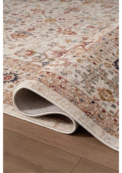 Renkli Vintage Modern Salon Koridor Yatak Ve Oturma Odası Halısı Krem