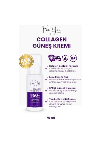 Collagen Destekli, Leke Karşıtı, Yüksek Koruma Ton Eşitleyici Spf+50 Yüz Ve Vücut Güneş Kremi 75 Ml