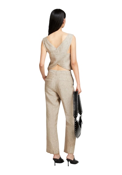 Sisley %100 Keten Çizgili Kare Yaka Askılı Bluz Kadın Siyah Bluz - 324p5nthlh015
