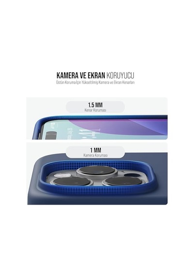 İphone Kılıf İnce Sıvı Silikon 3 Katmanlı Tam Kaplamalı Yumuşak Jel Kauçuk Kılıf Kapak, Açık Lacivert İpho