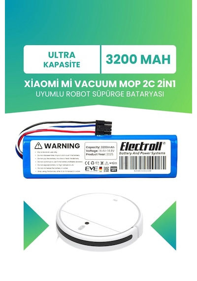 Xiaomi Mi Vacuum Mop 2c 2in1 Uyumlu Batarya Ultra Kapasite 3200mah Robot Süpürge Pil Xmstjqr2c
