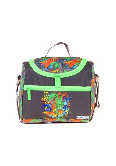 Kaukko Kids Erkek Çocuk Street Dinazor Baskılı Isı Yalıtımlı Okul Beslenme Çantası Siyah - Yeşil - L5415