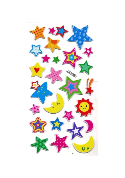 Sticker Kabartmalı Stiker Çıkartma Etiket Lrx006 -18x9 Cm- Desenli Yıldızlar Ay Çok Renkli