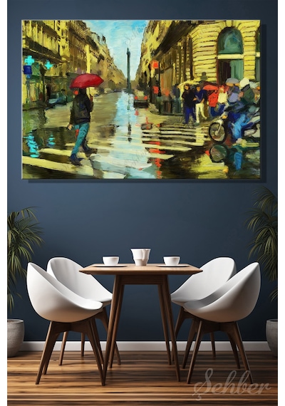 Yatay Kanvas Tablo Tekli Ev Kafe Ofis Modern İzlenimci Tarzda Yağmurlu Bir Gün Paris Konulu 2715