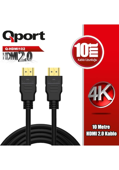 Qport Q-Hdmi102 Altin Uclu 10M 4K Hdmi2.0 Kablo