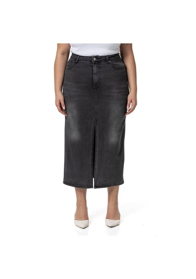 Disentis Büyük Beden Önden Yırtmaç Detaylı Beş Cepli Midi Denim Antrasit Etek-antrasit Antrasit