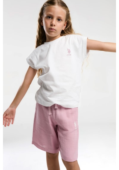 U.S. Polo Assn. Kız Çocuk Krem Bermuda Takım Us2092 Beyaz