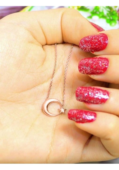 Brezza Lusso Jewelry 925 Ayar Gümüş Ay Yıldız Kolye Kadın Kolye Sade Sevenlere (471056848) 45 CM