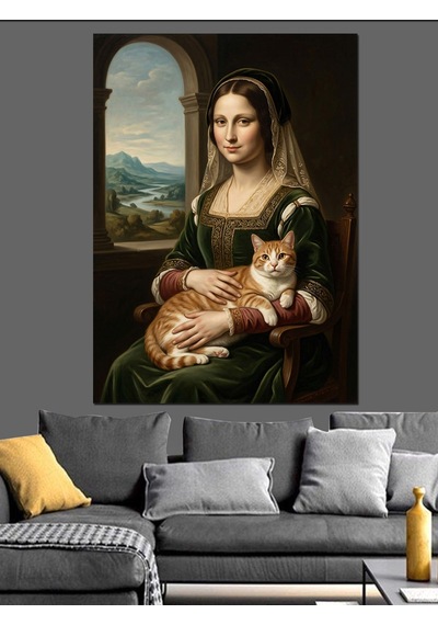 Kedisini Seven Leonardo Mona Lisa Dekoratif Kanvas - Mdf Ahşap Tablo