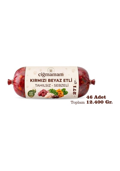 Kırmızı Ve Beyaz Etli Tahılsız Sebzeli Barf Köpek Maması 12.4 Kg - 271 G X 46