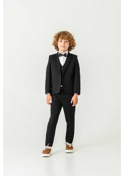 Bys Beystil Sivri Yaka Siyah Çocuk Takım Elbise Set -slim Fit