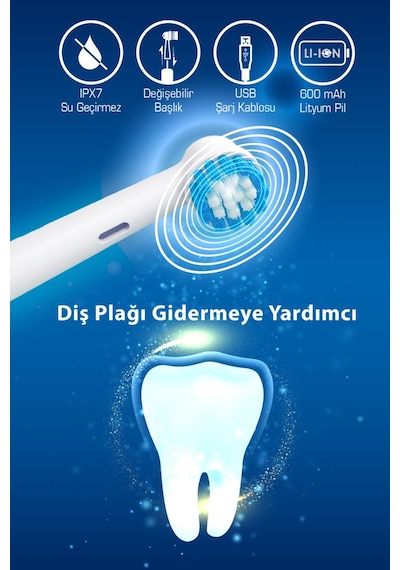 Kiwi Ktb-6031 Şarjlı Döner Ve Titreşim Başlıklı Diş Fırçası & Yedek Başlık 600 Mah Li-ıon & Ipx7