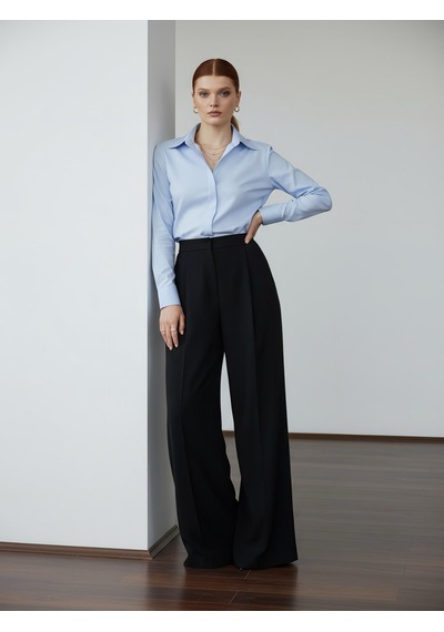 Pera Moda Kadın Slim Fit Pamuklu Ofis Gömleği Bebe Mavisi