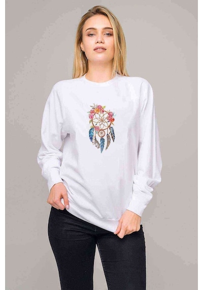 Düş Kapanı Baskı Boho Chic Baskıresim Baskılı Beyaz Kadın Sweats