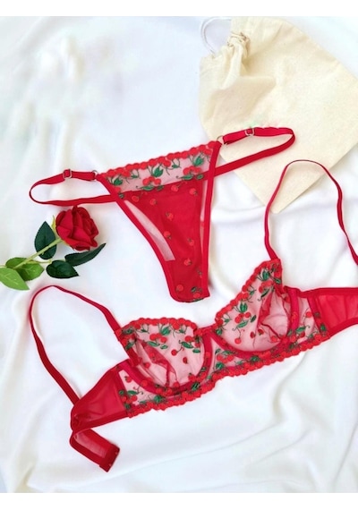 La Linaa Cherry Kırmızı Tanga Külotlu Sütyen Takımı-kırmızı Kırmızı