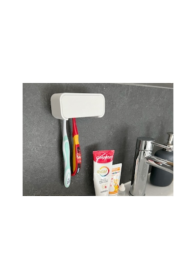 Yapışkanlı Duvar Tipi Diş Fırçası Asma Aparatı Delmesiz Banyo Düzenleyici Beyaz