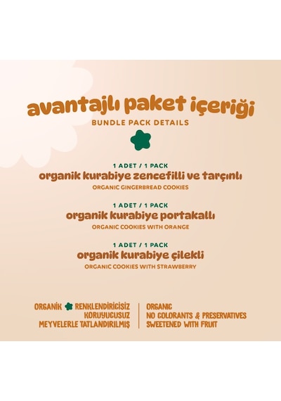 Organik Vegan Zencefilli Portakallı Çilekli Kurabiyeler Atıştırmalık Paketi - 3 Adet 3 Çeşit 165 G