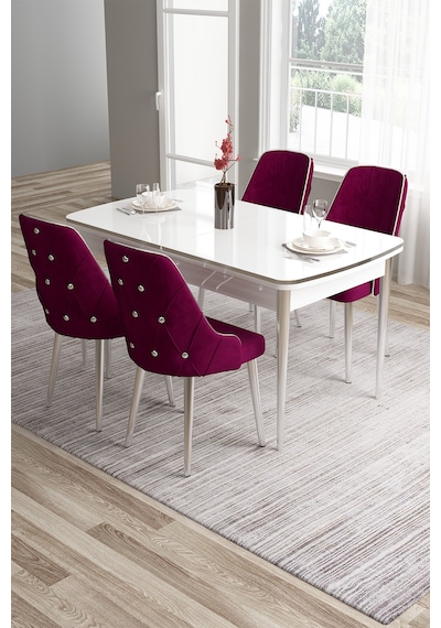Canisa Tia Serisi 80x132 Açılabilir Mdf Mutfak Masası Takımı Beyaz Masa Krom Detay 4 Mürdüm Sandalye Masa Beyaz Sandalye Mürdüm Canisa Tia Serisi 80x132 Açılabilir Mdf Mutfak Masası Takımı Beyaz Masa Krom Detay 4 Mürdüm Sandalye Masa Beyaz Sandalye Mürdüm