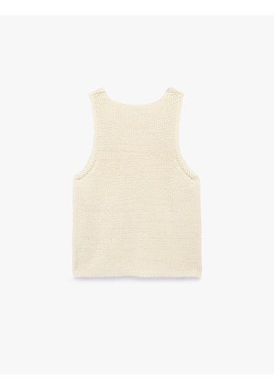Koton Regular Fit Kolsuz Bisiklet Yaka Triko Atlet Ekru 6sak30039ht Ekru