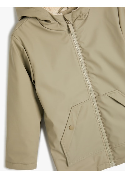 Koton Oversize Kapşonlu Mont Cep Detaylı Haki 5wkg00013aw Haki