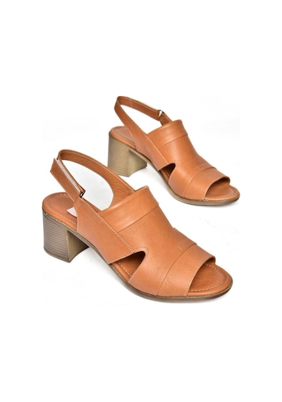 Fox Shoes P555452303 Taba Hakiki Deri Kalın Topuklu Kadın Sandalet Taba