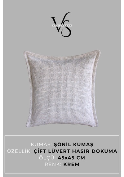 Kırlent Kılıfı - 3'lü Set Çift Taraflı Şönil Kumaş 45x45 Cm Ve 35x50 Cm Dekoratif Ev Aksesuarı Krem