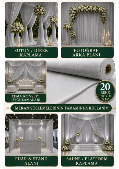 Süsleme Kumaşı 10 Metre Düğün, Davet, Organizasyon Ve Parti Süslemeleri İçin Dekoratif Kumaş Taş Rengi Taş Rengi